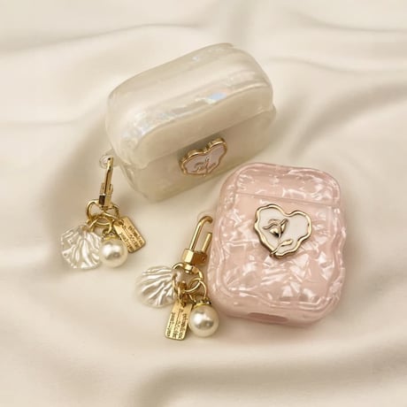 CUTECASE シェル柄 Airpods Pro3ケース 薔薇 Airpods4/3カバー pro2/Pro1ケース 可愛いパールキーホルダー 光沢感CM6086