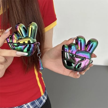 CUTECASE手 ギャルピース Airpods4ケース マイクキーホルダー AirpodsPro2ケース airpods3/2カバー 艶感 オシャレさんに人気CM5397