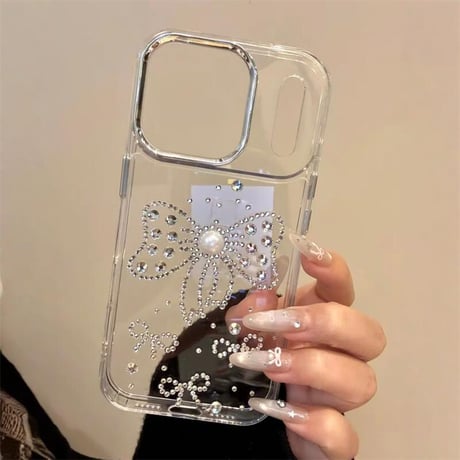 CUTECASE ダイヤリボン iPhone17Pro/17ProMaxケース パール iPhoneAir/17/16Proケース ハンドメイド キラキラ 綺麗 CM5726