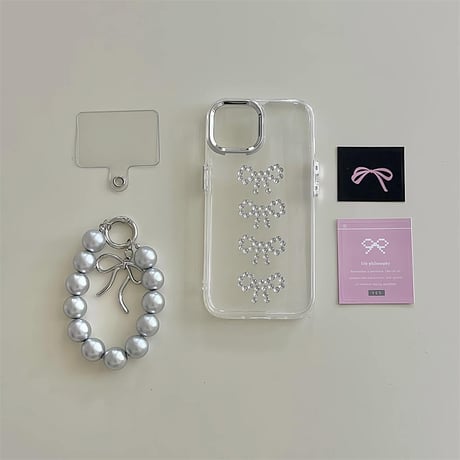 CUTECASE ストーンリボン iPhone15/15proケース チャーム付 iPhone14/13pro/12クリアケース かわいい 女子力アップCM4447