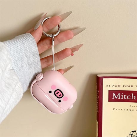 CUTECASEスタンド付 Airpods4カバー ピンク豚 AirpodsPro2ケース airpods3/2カバー リング付 可愛い 頑丈人気 CM5289