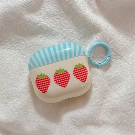 CUTECASEイチゴ柄 Airpods4ケース 大人可愛い Airpods3/Pro2ケース airpodspro2カバー ストラップ/リング ガーリーファッションCM5266