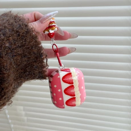 CUTECASE イチゴ柄 Airpods 4/Pro3ケース ケーキキーホルダー付 Airpods 3カバー AirpodsPro2/1 美味しそう 可愛すぎ CM6073