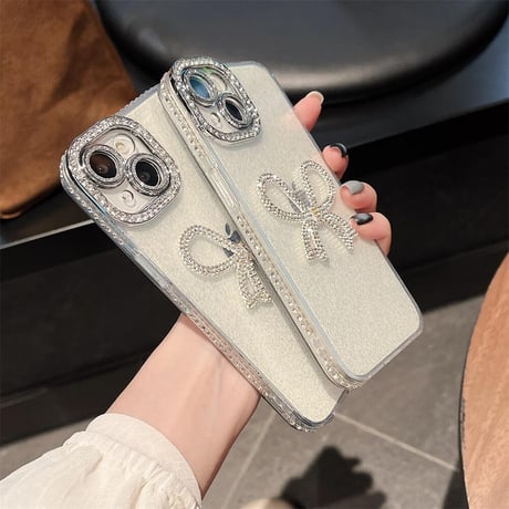CUTECASEジュエリーリボン iphone15pro/15ケース 女子力高い アイフォン14/13pro/12/11カバー 可愛い きれい ラメ入りCM4399