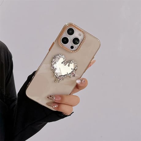 CUTECASEダイヤハート鏡付 iPhone16/16proケース高透明感クリア iPhone15Pro/14カバー 黄ばまない CM4783