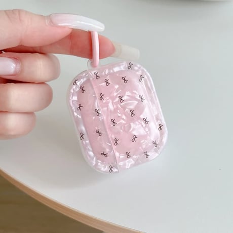 CUTECASE ピンクシェル風 Airpods Pro3ケース リボン柄 Airpods 4/3カバーケース AirpodsPro2/1 光沢感 高品質 CM6232