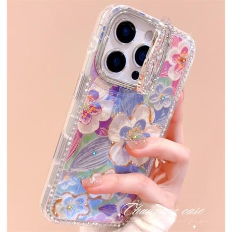CUTECASE ジュエリーカメラカバースタンド iPhone17/16Proケース 油絵花柄 iPhone15pro/14/13カバー 綺麗 多機能便利CM5586