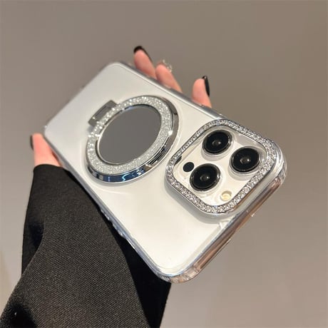 CUTECASEミラーリングスタンド アイフォン16/16proケース ジュエリー iPhone15pro/14/13proカバー オシャレストラップ 高透明 CM5506