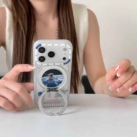 CUTECASE宇宙飛行士 iPhone17Promax/17Proケース 360度回転可リングスタンド iPhone17/16Pro/15Proケース カメラカバー付 丈夫CM6442