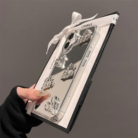 CUTECASEiPhone16/16Plusケース ミラー ハートデコ iPhone15/14pro/13Pro/12ケース おしゃれ 女子力アップ シックCM4659
