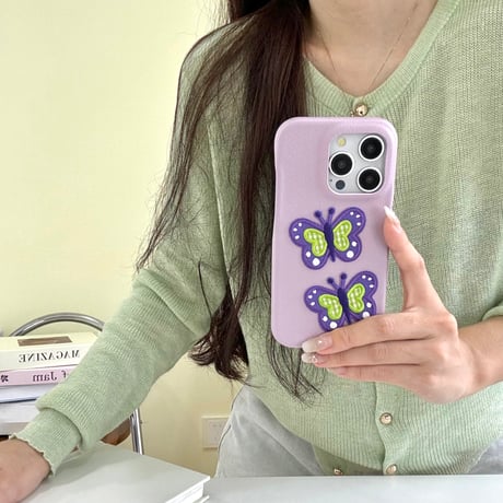 CUTECASE革刺繍蝶デザインiphone15proケースC6029