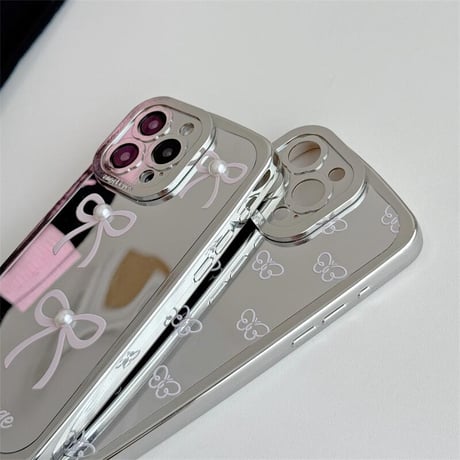 CUTECASE 花カメラ ミラーiPhone15pro/15promaxケース リボン/蝶 iphone14/13pro/12カバー 女子力アップ 可愛いCM4333