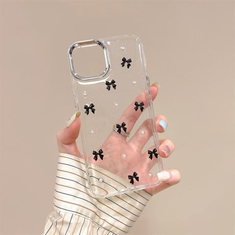CUTECASE金属リボン iPhone15/15proケース パール iPhone14/13pro/12クリアケース かわいい 女子力高いCM4440