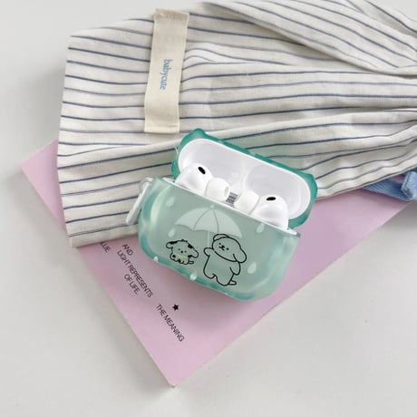 CUTECASE 傘をさす犬ちゃん AirpodsPro3ケース うねうね Airpods4/3カバー AirpodsPro第2/1世代 淡色系 ギフトにおすすめCM6509