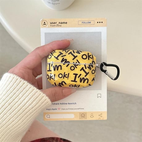 CUTECASE I'm ok Airpods 4ケース イェロー Airpodspro2/proカバー Airpods3/2 カラビナ付き ギフトにおすすめCM4989
