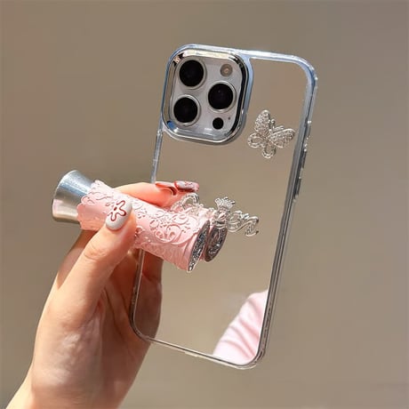 CUTECASE Queen ミラー iPhone17Pro/17ケース ジュエリー蝶デコ iPhone17ProMax/16Pro/15カバー オシャレ メイク直しに便利 CM5826