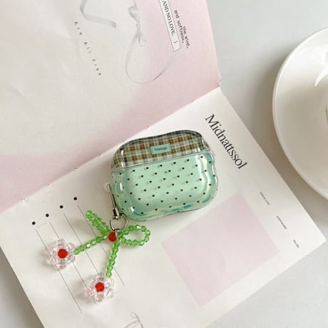 CUTECASE 薄荷緑 Airpods Pro3ケース ハート柄 うねうね Airpods4/3カバー pro2/pro1 リング/キーホルダー 大人可愛い CM6251