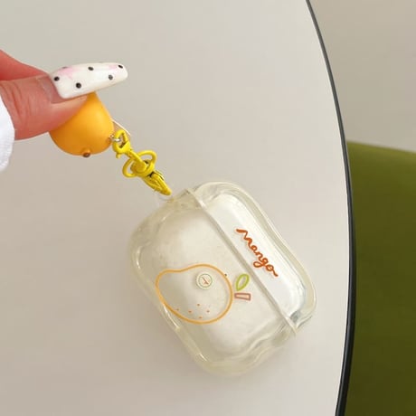 CUTECASE マンゴー AirpodsPro3ケース うねうね Airpodspro3/2/1カバー Airpods第3/2世代 果物キーホルダー 美味しいそうCM6450