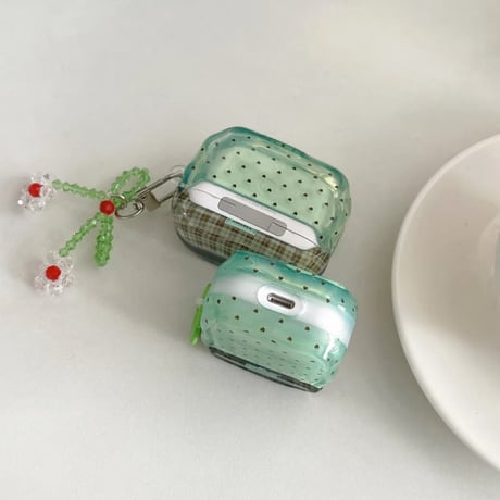 CUTECASE 薄荷緑 Airpods Pro3ケース ハート柄 うねうね Airpods4/3カバー pro2/pro1 リング/キーホルダー 大人可愛い CM6251