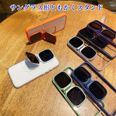 CUTECASEサングラス形ともかくスタンドiPhone15Pro電話ケース C5067