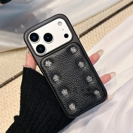 CUTECASE 高級感 iPhone17Promaxケースレザー 金属ツバキ花 iPhone17pro/16Pro/15proケース 大人可愛い お洒落CM5792