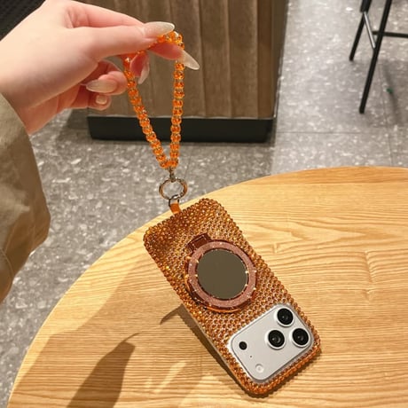 CUTECASE ジュエリーデコ iPhone17Pro/17ケース ミラーリングスタンド iPhone16/15promax/14/13proカバー ストラップCM6026