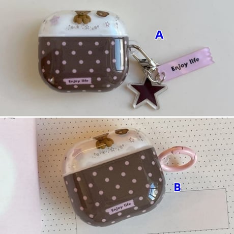CUTECASE 熊ちゃん Airpods Pro3ケース 水玉模様 Airpods4/3カバー pro2/pro1 可愛い リング/キーホルダー付 光沢感CM6035