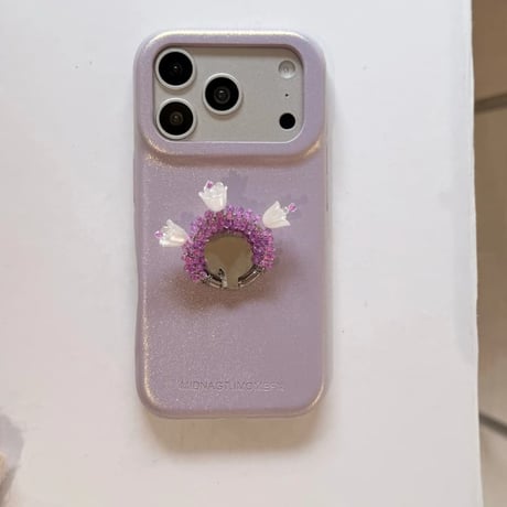 CUTECASE 花付ミラーリングiPhone17Promaxケース レザー iPhone16Pro/15pro/14ケース エレガント スタンド付CM6300