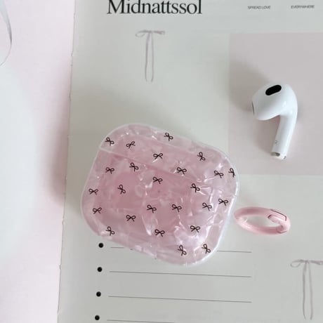 CUTECASE ピンクシェル風 Airpods Pro3ケース リボン柄 Airpods 4/3カバーケース AirpodsPro2/1 光沢感 高品質 CM6232