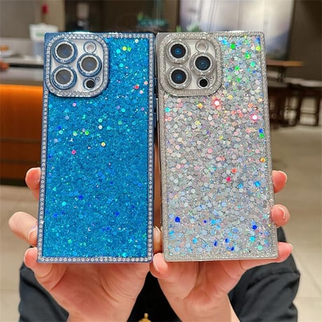 CUTECASEキラキラスクエア iPhone16/16Proケース ジュエリー/ラメ iPhone15promax/14/13Proカバー 四角 おしゃれ カメラ保護CM5468