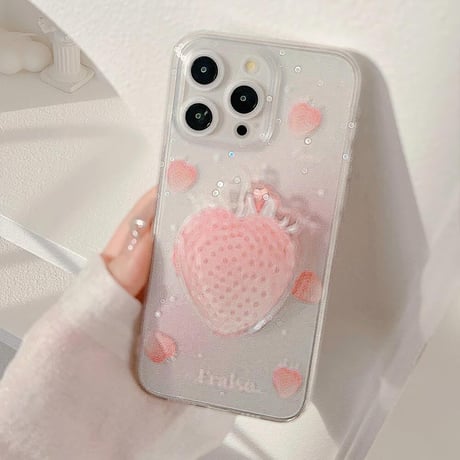 CUTECASEイチゴ iPhone15/15proケース ピンクストロベリーグリップ iPhone14/13pro/12proケース 可愛いCM4430