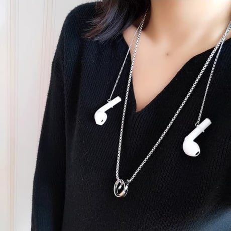 CUTECASE AirPods用ネックストラップ オシャレ リング付 男女兼用 ワイヤレスイヤホンストラップ 落下防止 人気 金属CM5132