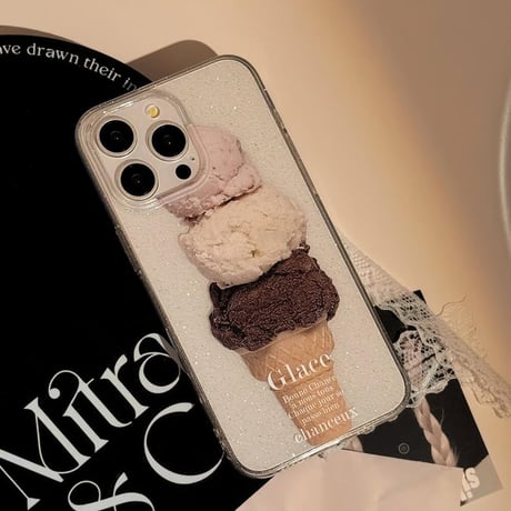 CUTECASEアイスクリーム iPhone16/16proケース クリア iPhone14/13pro/12ケース かわいい ラメ入りCM4568