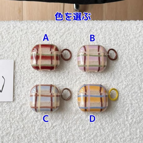 CUTECASE カラーブロッキング AirpodsPro3ケース チェック柄 Airpods3/pro2カバー 可愛い リング付 韓国っぽCM5975