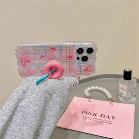 CUTECASE ボタングリップ付 iPhone16/16proケース スタンド機能 アイフォン14/13pro/12ケース ピンク 可愛いCM4575