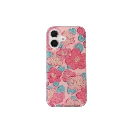 CUTECASEラメ花柄 iphone16/16proケース おしゃれ ピンク iphone15pro/14/13proケース 可愛い 女子力高い CM5023