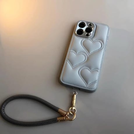 CUTECASEハートキルティング iPhone16/16proケース レザー ストラップ付 iPhone15pro/14/13Proカバー エレガント カメラ保護CM4930