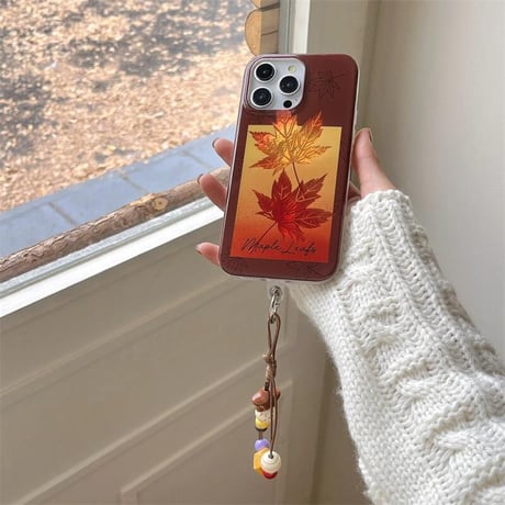 CUTECASE紅葉 iphone16/16proカバー オシャレストラップ iphone15pro/14/13ケース 秋冬に流行る CM4968