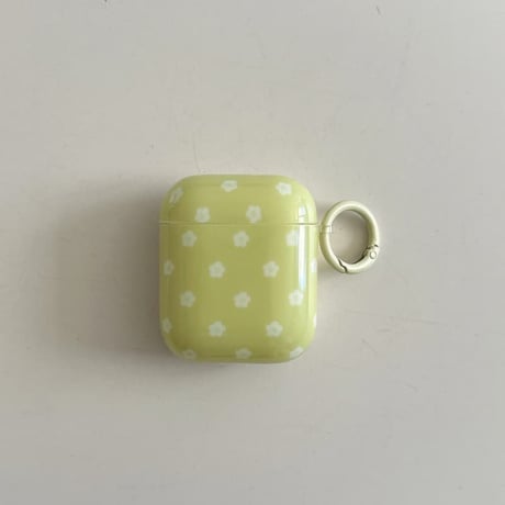 CUTECASE 抹茶色 AirpodsPro3ケース 白花 エアポッズ4/3 AirpodsPro2/Proカバー キーホルダー/リング ギフトにおすすめ CM5756