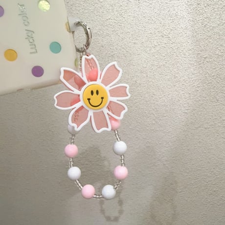 CUTECASE 笑顔の花 スマホストラップ キラキラ感 お洒落 バックチャーム キーホルダー iPhone、Xperia、AQUOS、Xiaomi、Galaxy 対応 CM6497