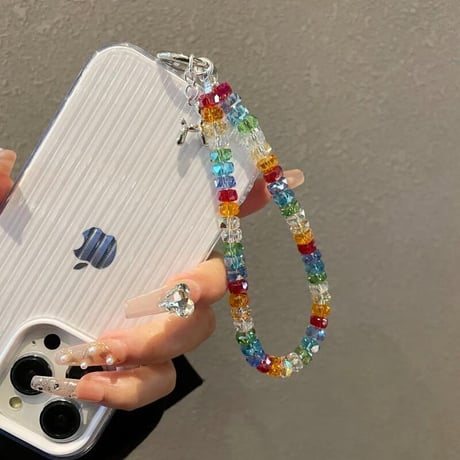 CUTECASE 虹色 スマホストラップ キーホルダー キラキラクリスタル 女子力アップ 大人可愛い 高級感おしゃれ iphone、Galaxyなど全種類対応 CM5581