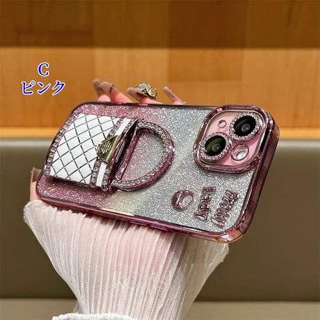 CUTECASE メイク鏡 iPhone16/16Proケース バック型スタンド iPhone15Pro/14/13Proカバー 綺麗キラキラ 多機能 レンズカバーCM4673