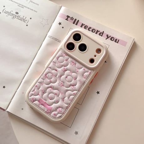 CUTECASE オトナ可愛い iPhone17Pro/17ケース 刺繡花柄 皮っぽ iPhone17ProMax/16/15Proケース カメラカバー 淡色系CM5889