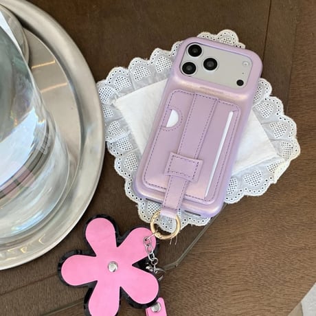 CUTECASE カード入れ付きiPhone17Promaxケース ベルト付き レザー製 iPhone17Pro/16Pro/15pro/14ProMaxケース 花ストラップCM6411