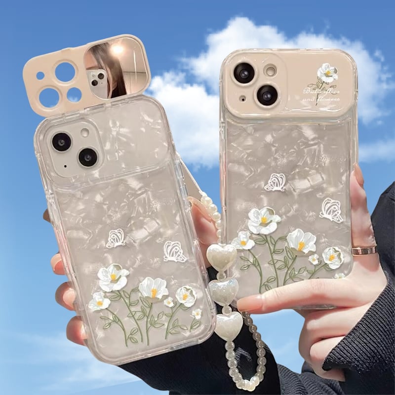 CUTECASE鏡カメラカバー付 iPhone15Pro/16ケース 花柄
