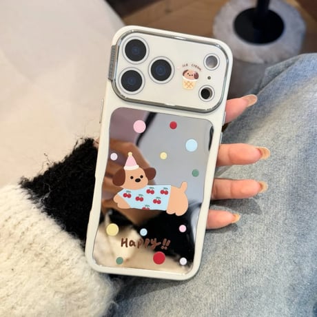 CUTECASE 犬ちゃんミラー iPhone17Pro/17Promaxケース カメラ保護 iPhone16Pro/15Pro/14カバー 可愛い 女子に人気アイテム 頑丈 CM5941