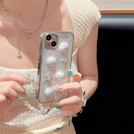 CUTECASE シェル iPhone15/15proケース チャーム付 iPhone14/13pro/12カバー キラキラ 女子力アップCM4540