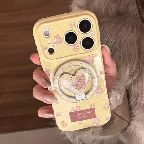 CUTECASE MagSafe対応 熊さん iPhone17Pro/17ケース マグネット式リングスタンド付 iPhone17ProMax/16Pro/15カバー 女子力アップ CM6226