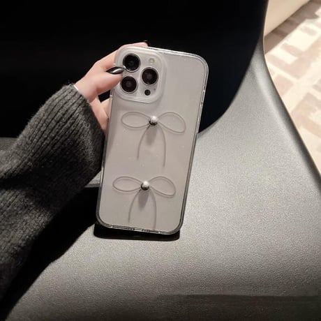 CUTECASE リボン クリアiPhone15/15proケース キラキララメ入り iPhone14/13pro/12クリアケース かわいい トレンドCM4050