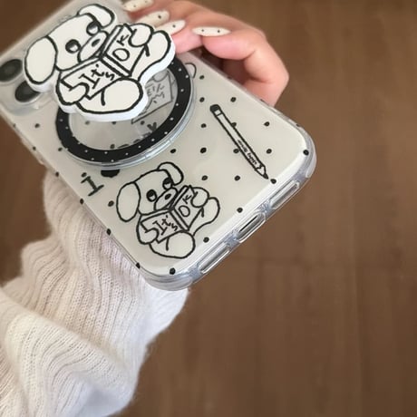 CUTECASE 本を読むわんちゃん iPhone17Pro/17ケース グリップ付き MagSafe対応 iPhone17ProMax/16/15Proカバー かわいい ギフトにおすすめCM6190